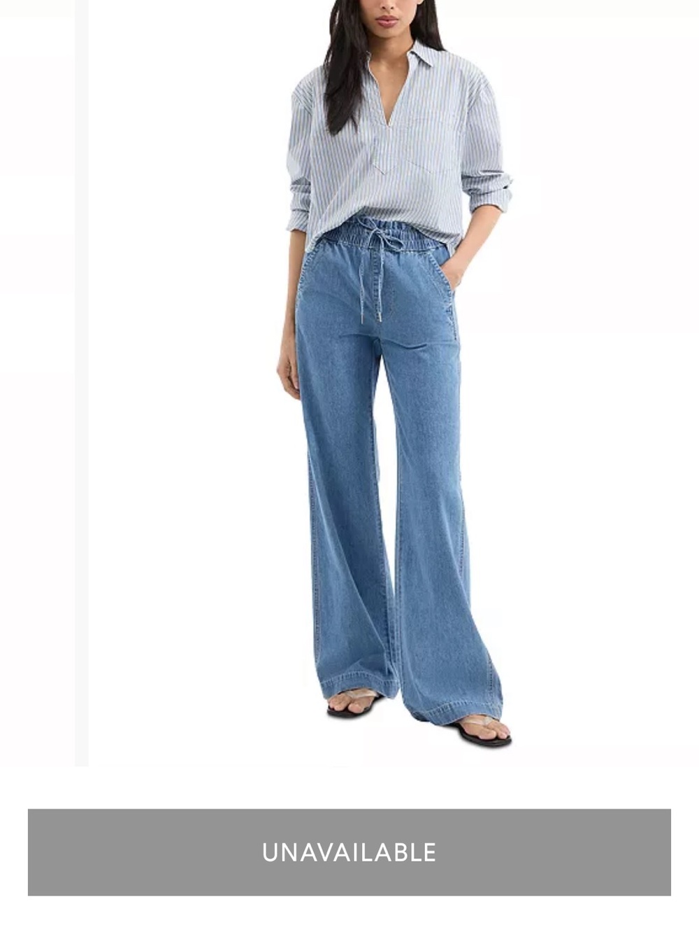 Veronica Beard Dunford Light Blue Wide-Leg Drawstring Jeans